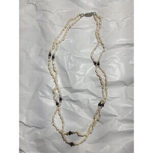 Vintage Genuine Rice Pearl and Amethyst Statement Necklace